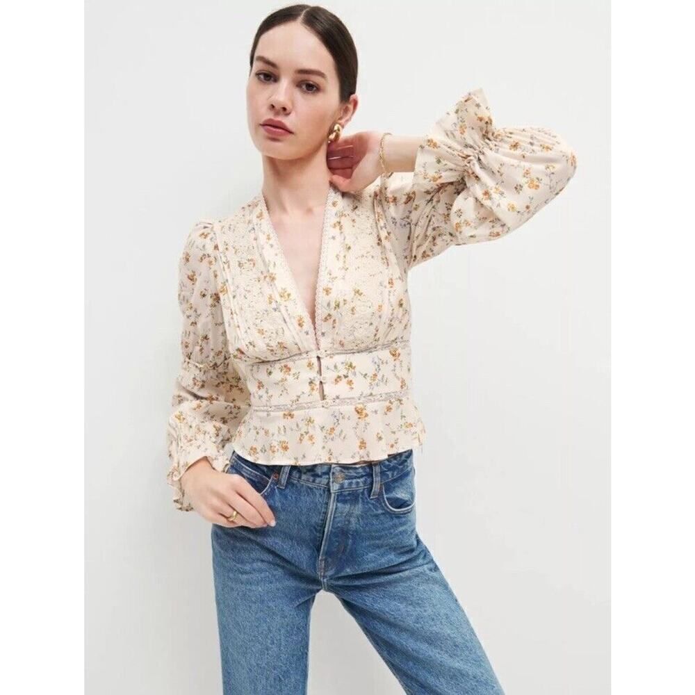 Reformation Cream Floral Lace Meadowlark top